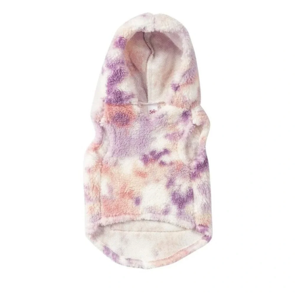 NWT Justice Pet Polyester Sherpa Tie-Dye Dog Hoodie Purple Pink‎ Size S